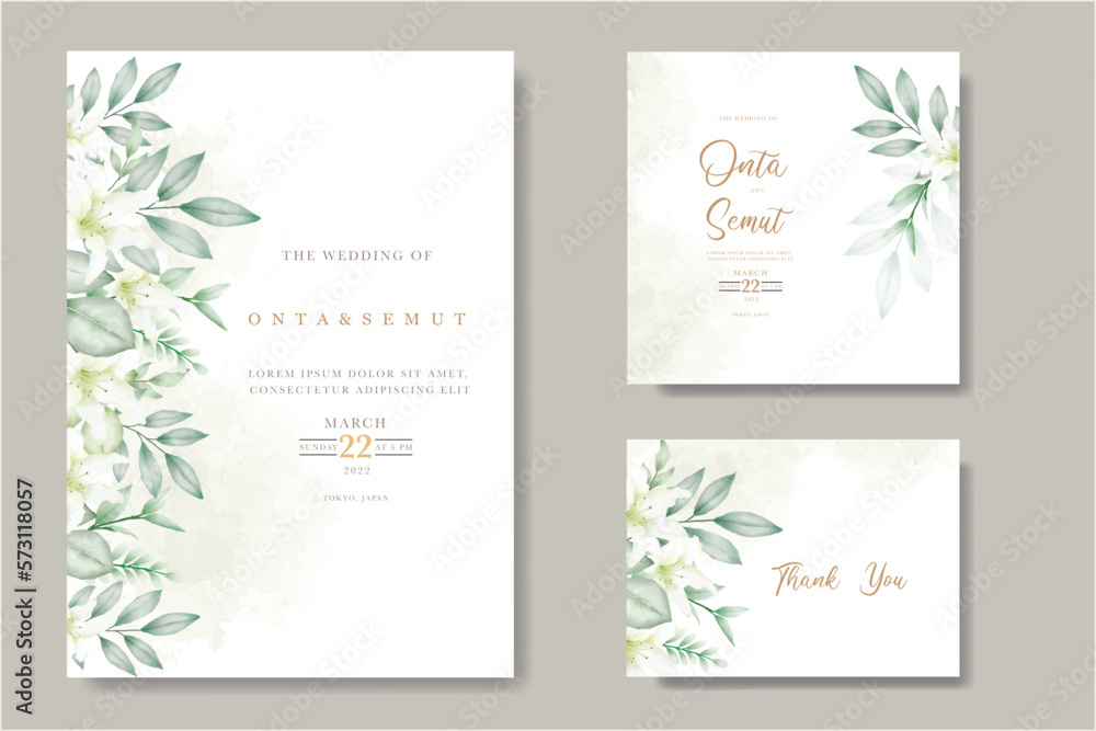Beautiful watercolor Floral lily wedding invitation Card Template
