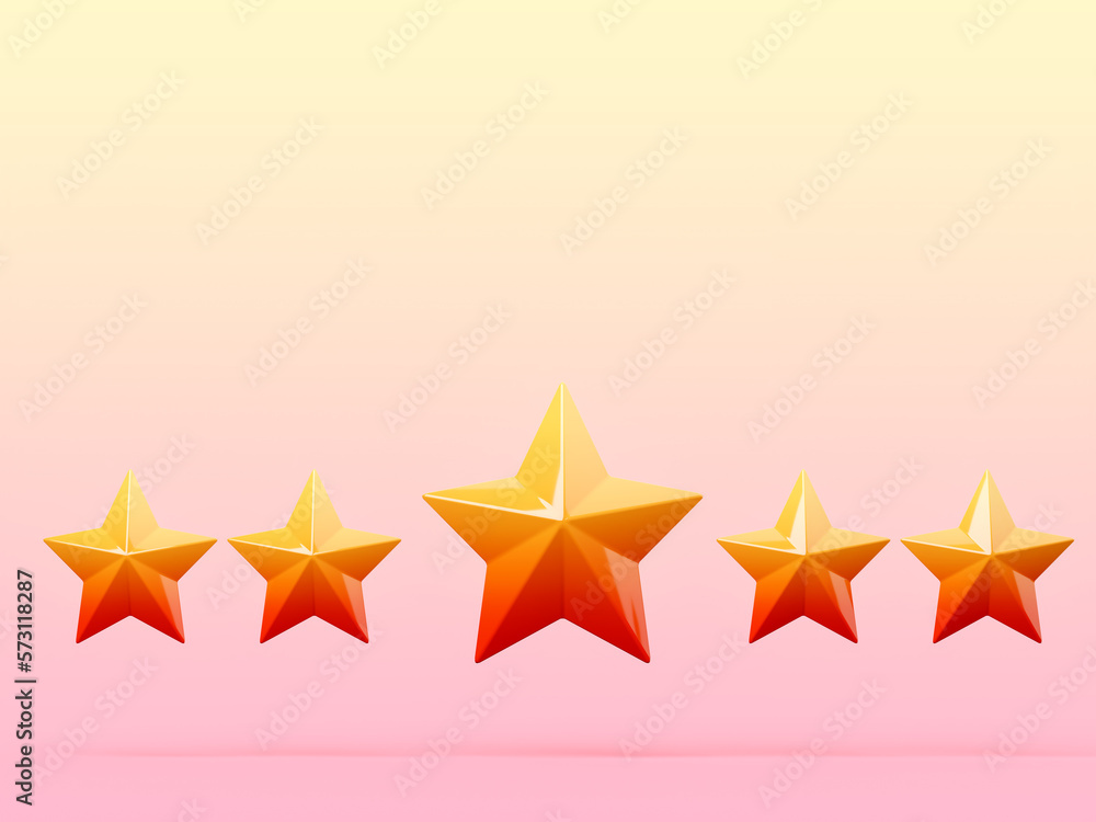 Five star customer feedback rating concept glossy gradient color with yellow and red floating on pastel background 3d rendering with clipping path Five star customer feedback rating concept glossy gradient color with yellow and red floating on pastel background 3d rendering with clipping path