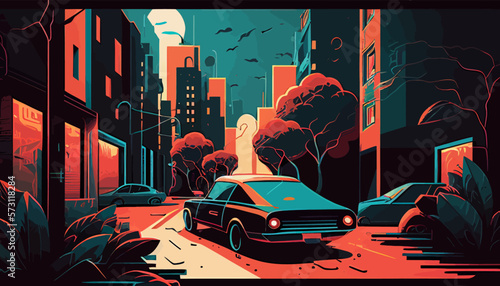Neon car design in the city.