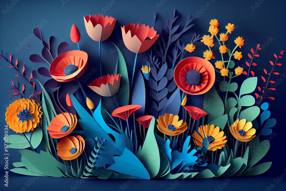Colorful flowers in Paper art. Generative ai Colorful flowers in Paper art. Generative ai