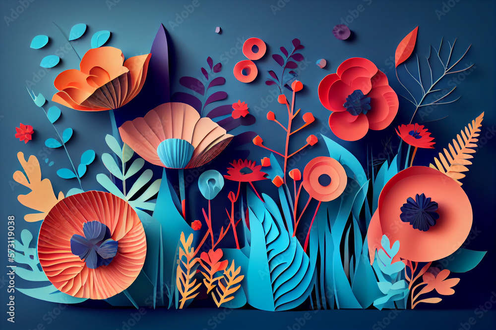 Colorful flowers in Paper art. Generative ai Colorful flowers in Paper art. Generative ai