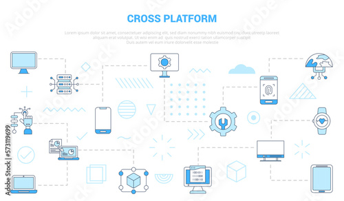 cross platform concept with icon set template banner with modern blue color style
