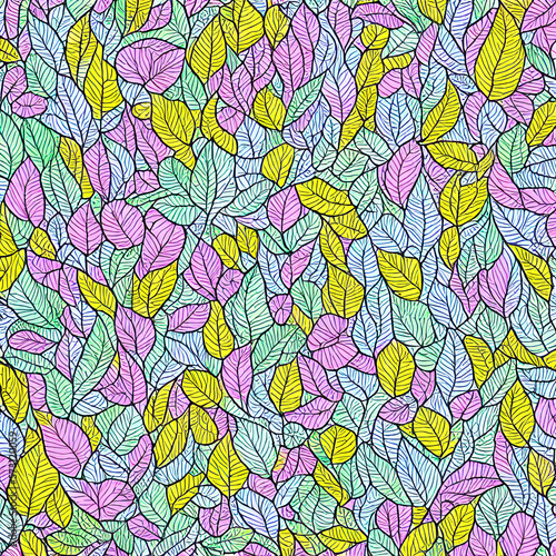 flower and leaf repetitive pattern background colorful pen line drawing