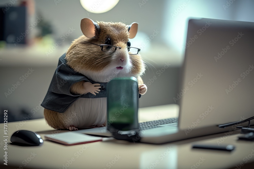 32k SuperResolution Hamster in Business Suit Working in Office with