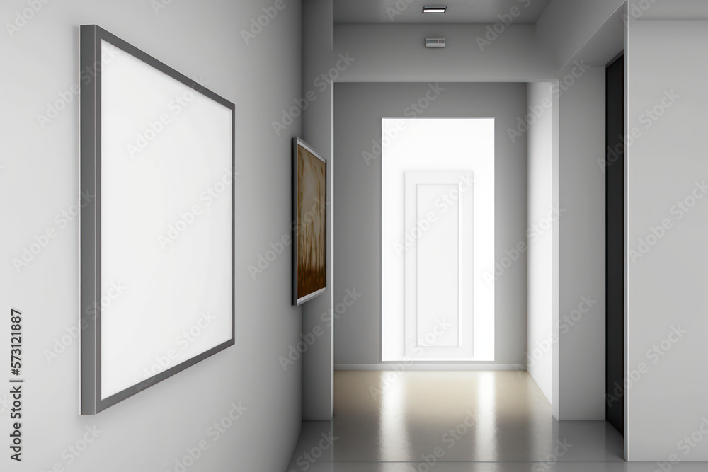 White empty art frame in modern hallway White empty art frame in modern hallway