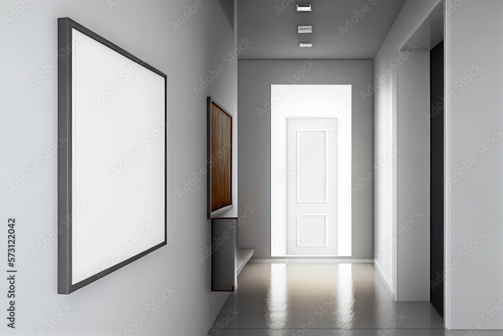 White empty art frame in modern hallway White empty art frame in modern hallway