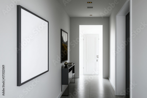 White empty art frame in modern hallway