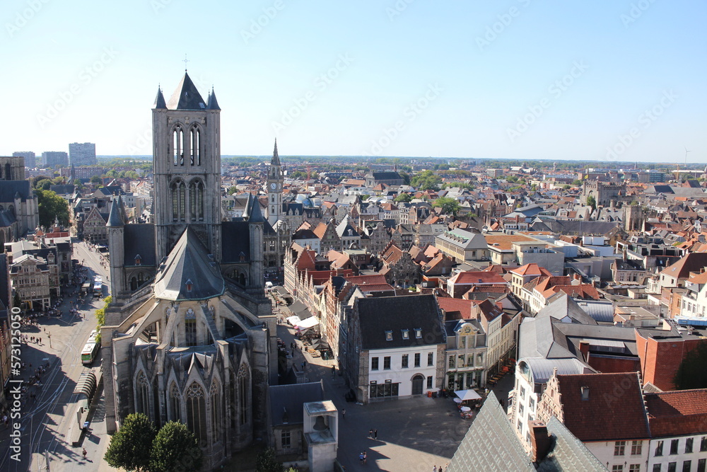 Panorama view of St. Nicholas Church in Ghent, Belgium