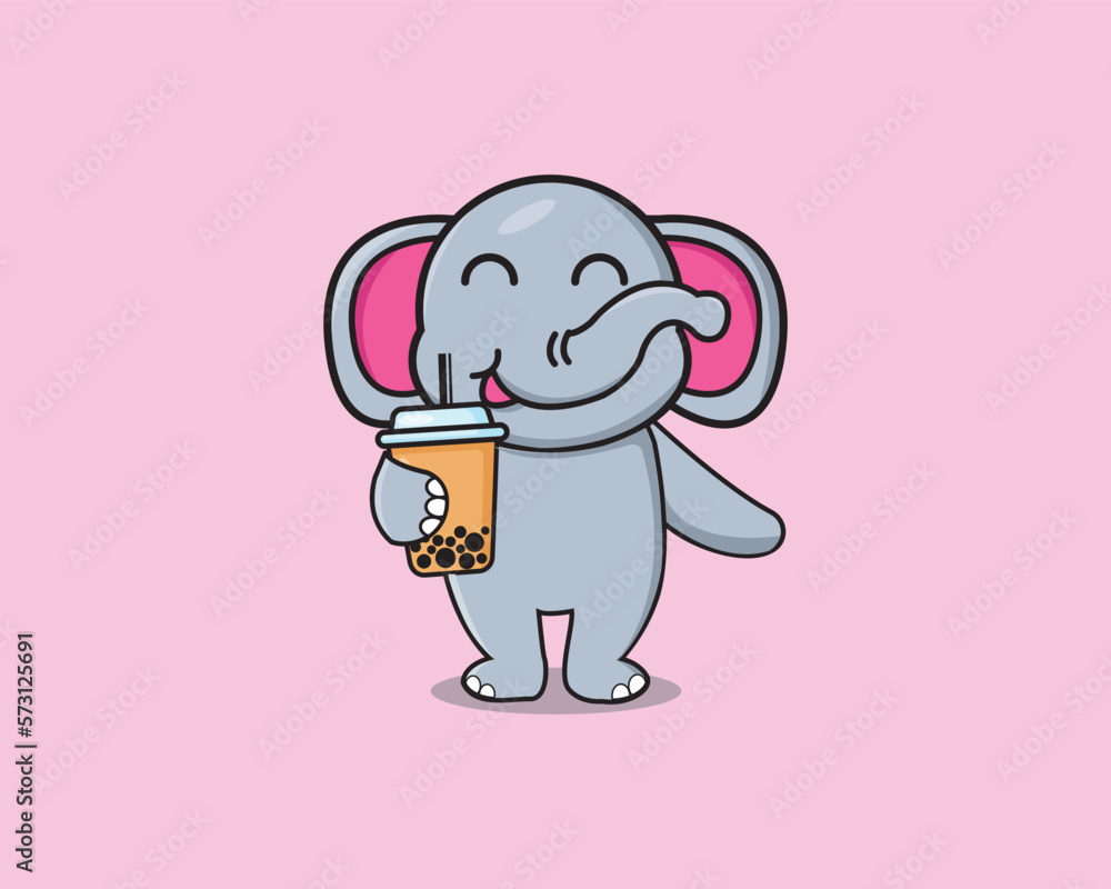 Obraz premium Cute Elephant Drink Boba Vector Design