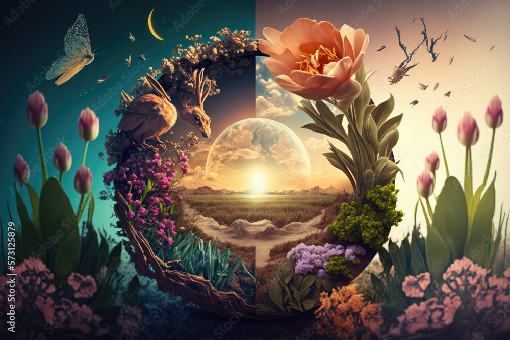 abstract nature background on spring equinox , ai generated - obrazy, fototapety, plakaty 