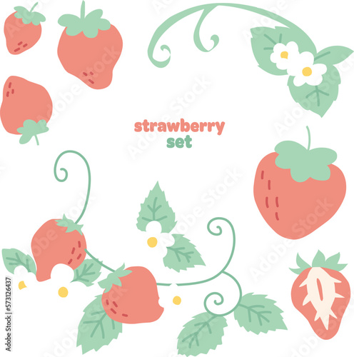 シンプルな苺の主線なしカラーイラストセット