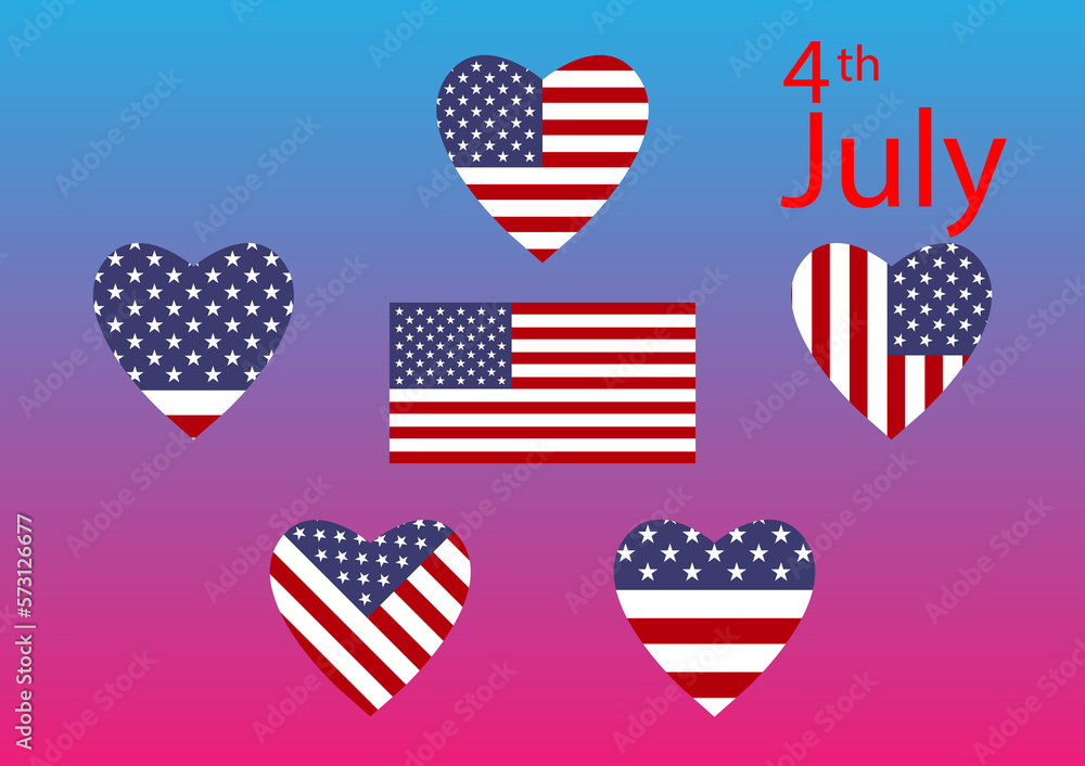 American flag in Heart icon design. Symbol of Independence Day. Patriotic Stickers for 4th of July. Love USA concept. American flag in Heart icon design. Symbol of Independence Day. Patriotic Stickers for 4th of July. Love USA concept.