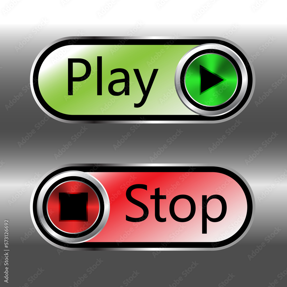Media player buttons Stop and Play. Toggle button switch off turn on. Media player buttons Stop and Play. Toggle button switch off turn on.