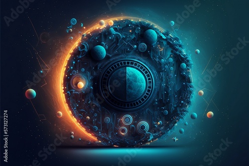 Abstrakter Cyper & Technologie Background. Futuristisch und Farbenfroh für Cyperpunk und Technik Freaks. Künstliche Intelligenz.
