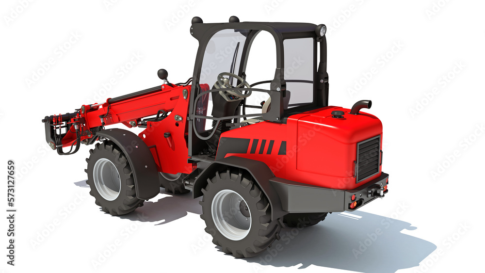 Fototapeta premium Telescopic Wheel Loader 3D rendering on white background