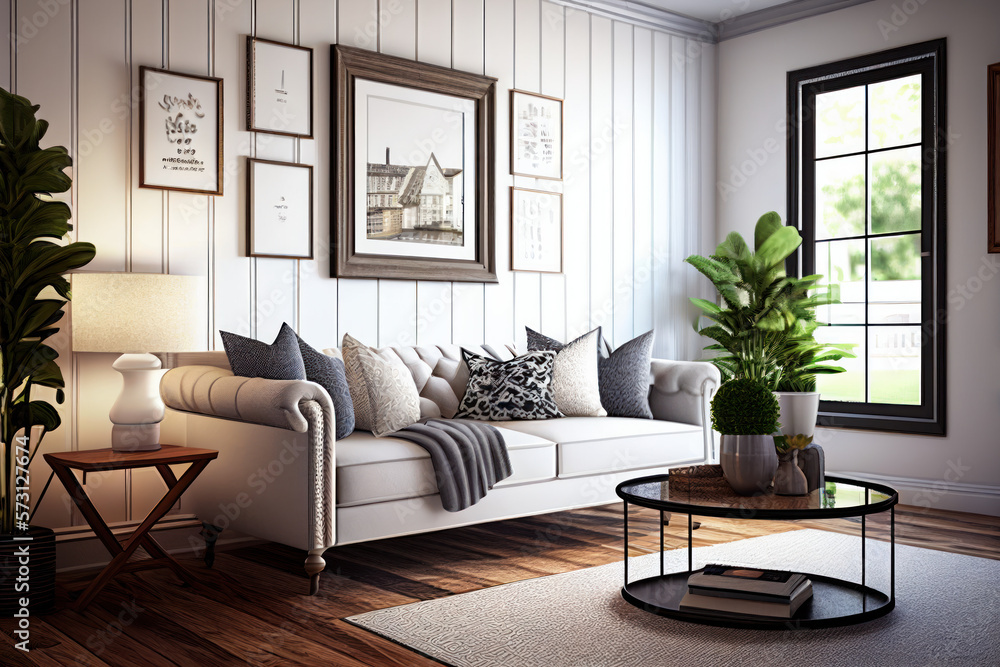 Fototapeta premium Fully decorated room with art and furniture