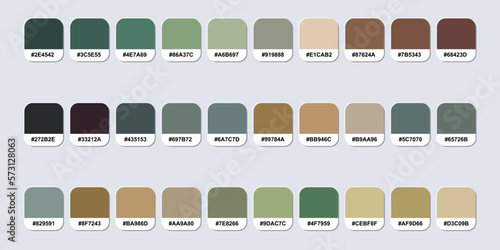 Set Of Earth Tones Color Palette Catalog Sample With RGB HEX Codes Isolated In Seperate Groups For Ui Design, Fashion, Interior And Website Designing. Vector Graphics.