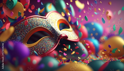 A festive carnival with colorful floats and falling confetti AI Generative