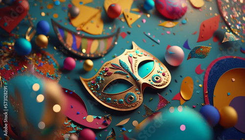 A festive carnival with colorful floats and falling confetti AI Generative © Azril