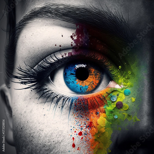 Surreal illustration of a colorful person's eye photo