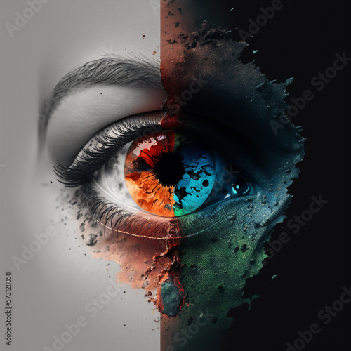 Surreal illustration of a colorful person's eye photo