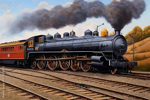 An expensive painting vintage train illustration