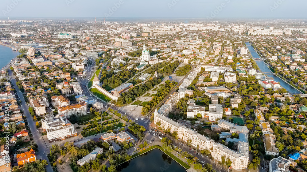 Astrakhan, Russia. View of the Astrakhan Kremlin from the Volga River, Aerial View