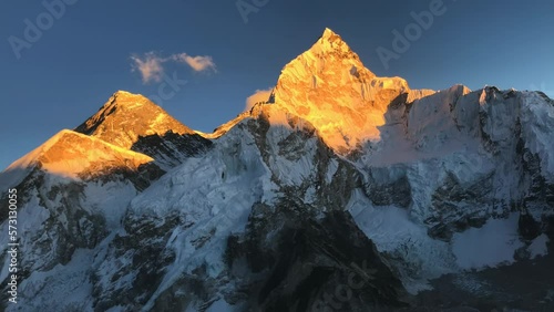 Timelapse of Sunset of Mt.Everest and Mt. Nuptse from Kala Patthar, Nepalese Himalayas. photo