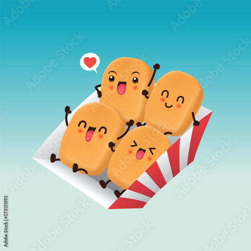 Vintage food poster design with vector nuggets character.