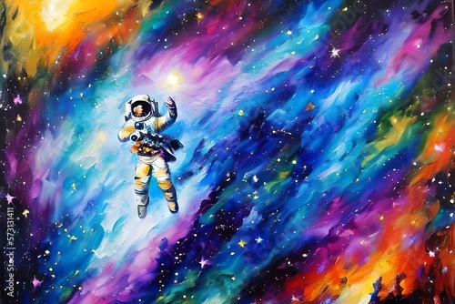 Illustration of colorful sky and astronaut