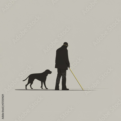 A person with low vision walking with a dog