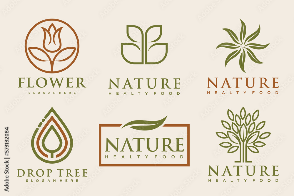 Fototapeta premium Natural product icon set logo design vector template.