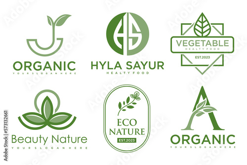 Set of modern natural and organic products logo templates and icons