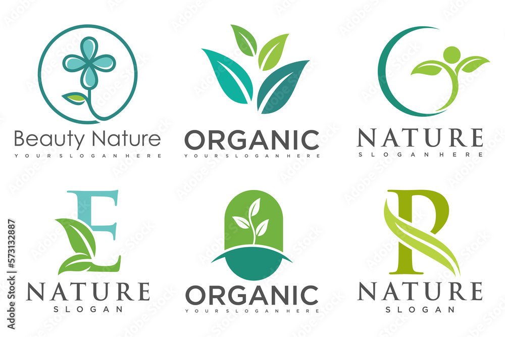 Fototapeta premium Set of modern natural and organic products logo templates and icons