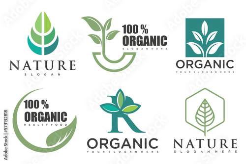 Set of modern natural and organic products logo templates and icons