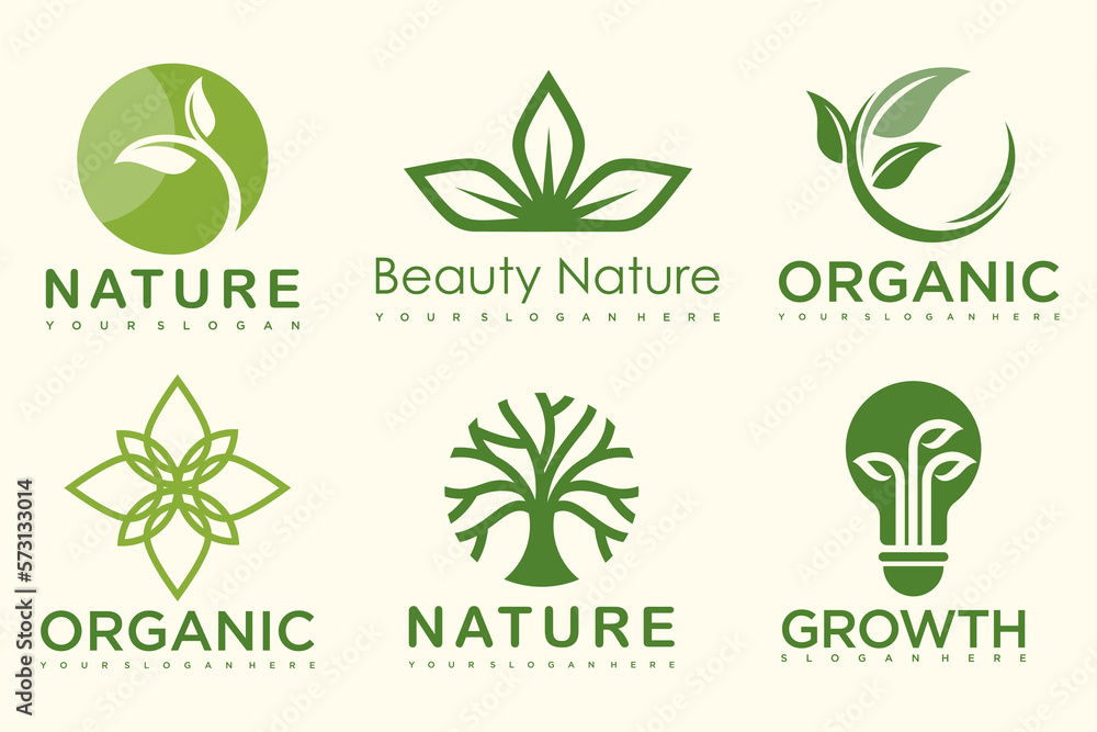 Fototapeta premium Set of modern natural and organic products logo templates and icons