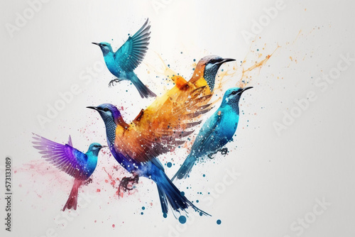 Colorful birds on a white background  generative AI