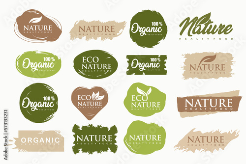 Set of modern natural and organic products logo templates and icons