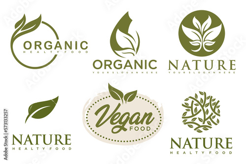 Set of modern natural and organic products logo templates and icons