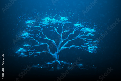 growth tree big data digital technology. online digital cloud storage.business innovation technology cyber polygon. artificial intelligence data in the future. vector illustration fantastic.
