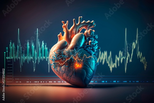 Blue background with heartbeat line. medicine, pulse.Generative AI photo