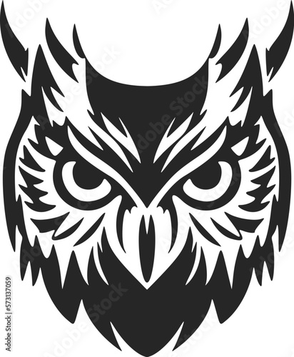 Delicate black owl vector logo. Isolated on a white background.