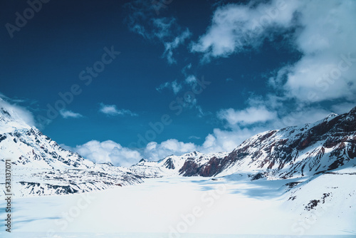 A frozen tilicho lake in the 4919m altitude