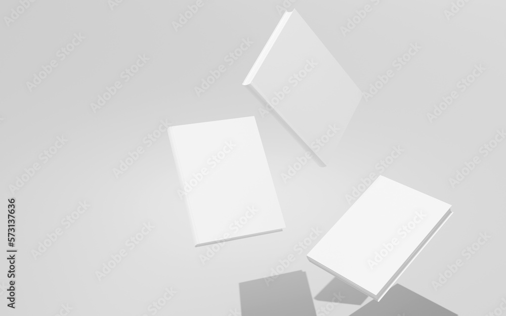 A 3D illustration of three white books floating in the air. A 3D illustration of three white books floating in the air.