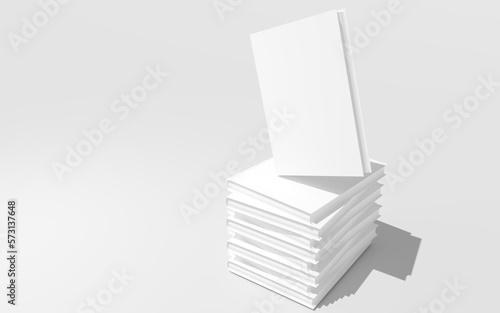 Concept art of multiple white books stacked on top of each other