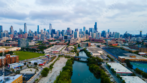 Chicago, IL USA September 15th 2022 : establishing aerial drone view image of Chicago metropolitan city area. the buildings architecture look great for tourist to come and see the skyline © ezellhphotography