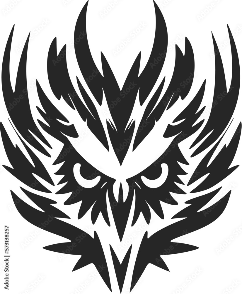 A graceful simple black white vector logo of the owl. Isolated.