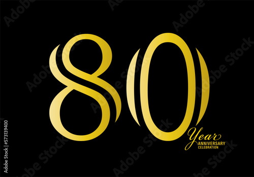 80 years anniversary celebration logotype gold color vector, 80th birthday logo,80 number, anniversary year banner, anniversary design elements for invitation card and poster. number design vector