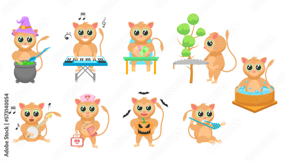 BIg Set Abstract Collection Flat Cartoon Different Animal Tarsiers Vector Elements Fauna Wildlife BIg Set Abstract Collection Flat Cartoon Different Animal Tarsiers Vector Elements Fauna Wildlife