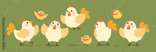 Cute Hen And Little Chicken Character, Vector, Illustration